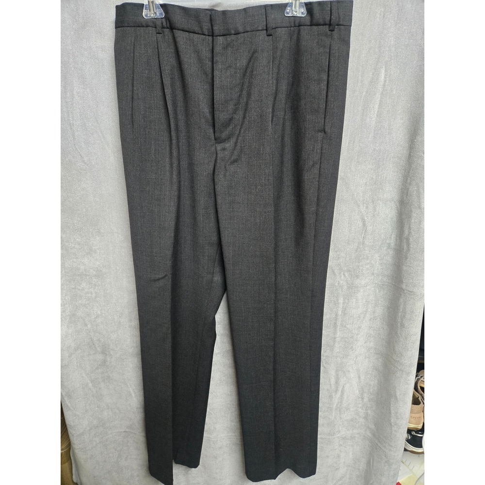 J.Crew Mens 36x34 Charcoal Gray 100% Wool Pleated Front Dress Pants Trousers